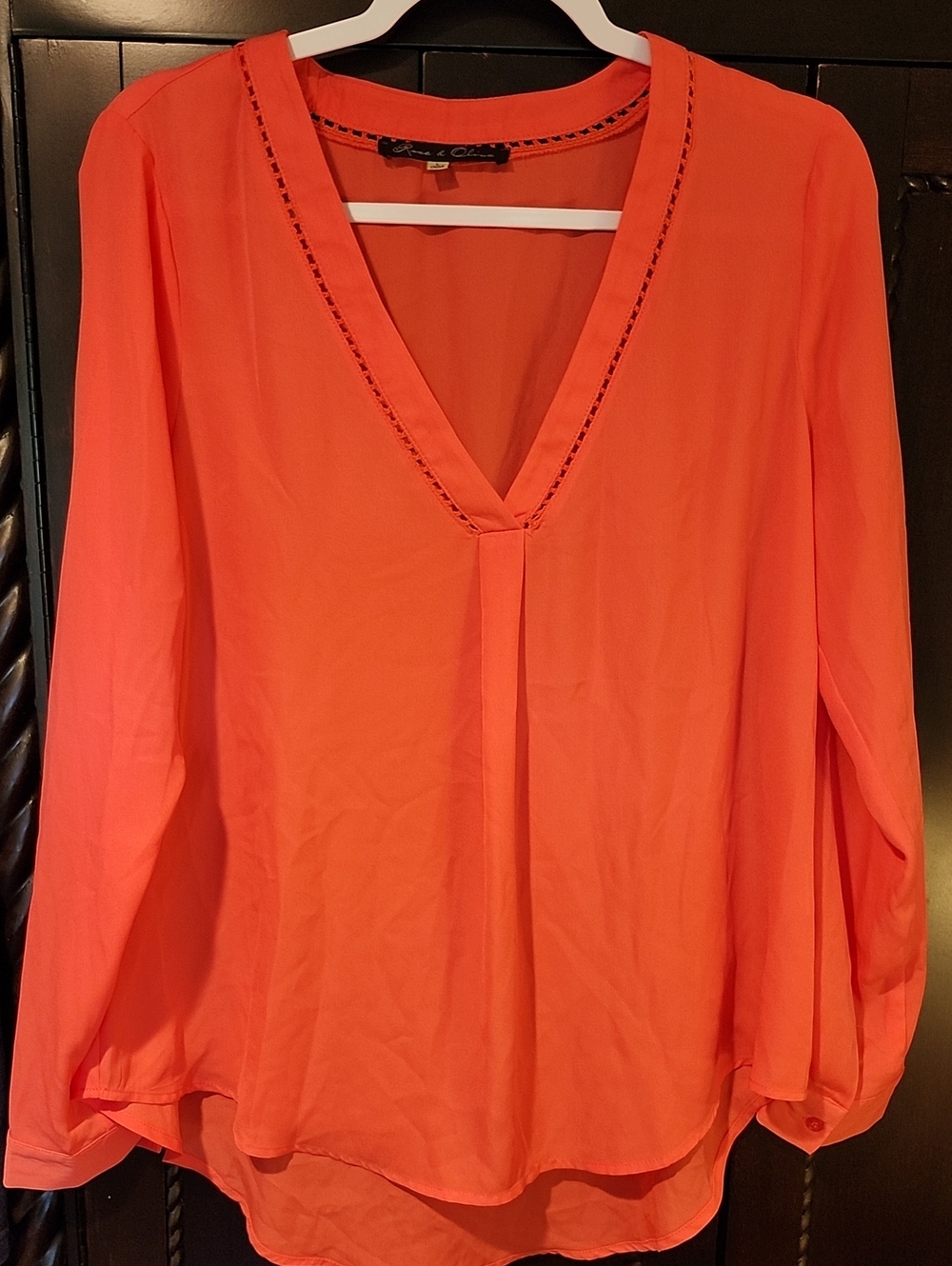 Rose & Olive V-Neck Long-Sleeve Blouse - Coral